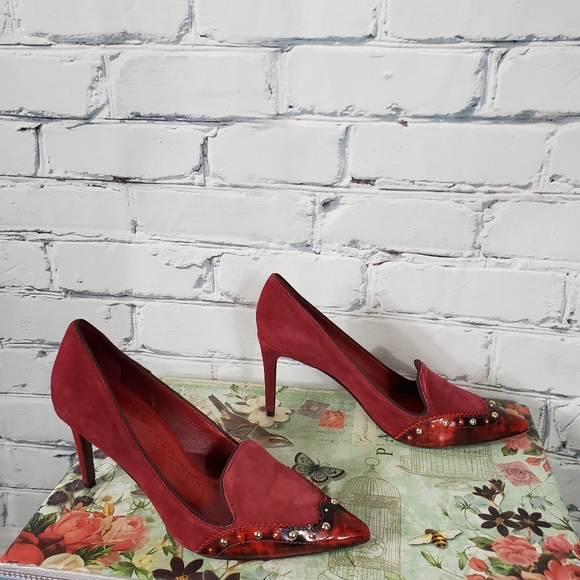 Tory Burch Monroe Red Suede Pumps - Picture 3 of 8